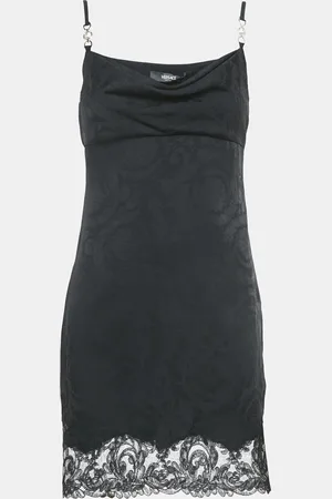 VERSACE Lace Trim Jacquard Satin Cowl Neck Mini Dress S