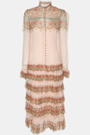 ZIMMERMANN Zimmerman Silk Kaleidoscope Tiered Frill Midi Dress XS