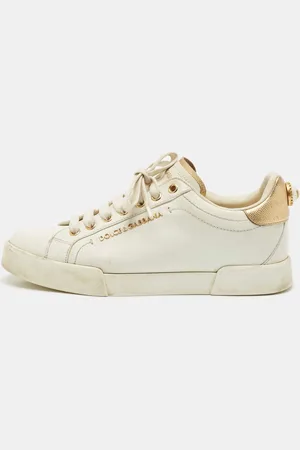 Dolce & Gabbana Leather Pearl Embellished Portofino Sneakers Size 38
