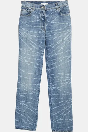 CHANEL Paisley and CC Print Denim Straight Leg Jeans M Waist 28"