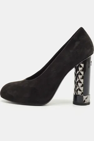 CHANEL Suede CC Block Heel Platform Pumps Size 36