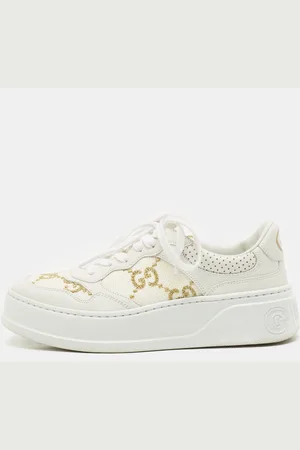 Gucci Leather Gold Lame GG Platform Sneakers Size 38.5