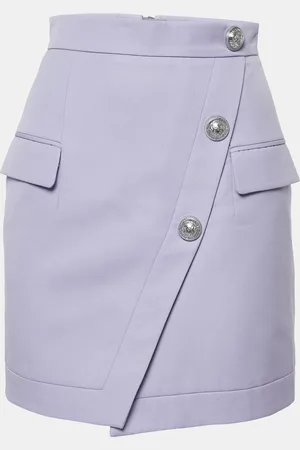 Balmain Lavender Wool Button Detail Mini Skirt S
