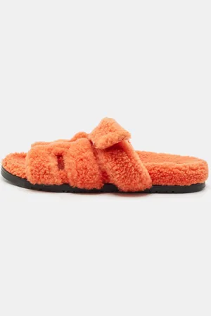 Hermès Shearling Fur Chypre Flat Slide Sandals Size 39