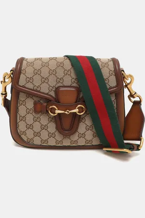 Gucci /Brown GG Canvas and Leather Lady Web Flap Crossbody Bag