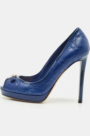 Dior Cannage Leather and Patent Bow Peep Toe Platform Pumps Size 37