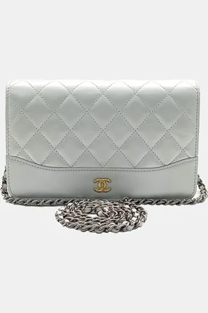 CHANEL Silver Leather Gabrielle WOC Mini crossbody Bag