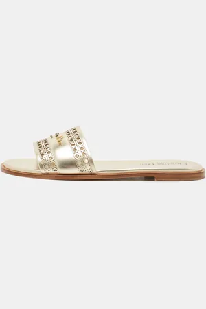 Dior Micro Cannage Leather D-Lane Flat Slide Sandals Size 39