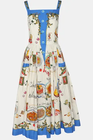 Dolce & Gabbana Pasta Print Cotton Midi Dress S