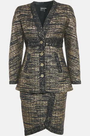CHANEL /Gold Tweed Jacket and Skirt Set S