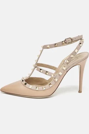 VALENTINO Leather Rockstud Caged Ankle Strap Pumps Size 40.5