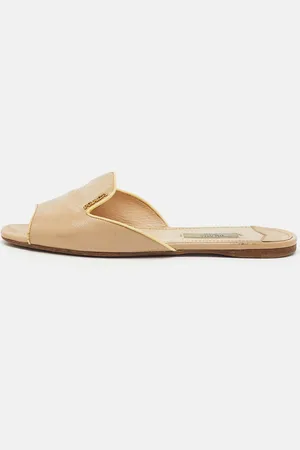 Prada Saffiano Patent Leather Flat Slide Sandals Size 37.5
