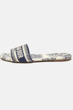 Dior /Grey Canvas Dway Toile De Jouy Flat Slide Sandals Size 40.5