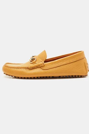 Gucci Mustard Leather Horsebit Driver Loafers Size 41.5