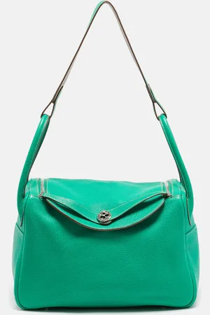 Hermès Menthe/Gris Tourterelle Taurillon Clemence Leather Palladium Finish Lindy 34 Bag