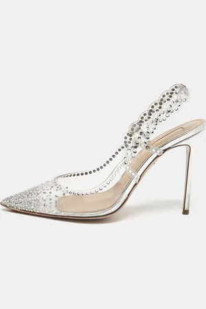 Aquazzura PVC Crystal Embellished Heaven Slingback Pumps Size 38