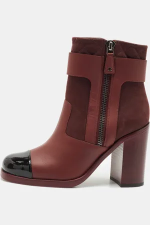 CHANEL Quilted Leather Cap Toe Block Heel Ankle Boots Size 39