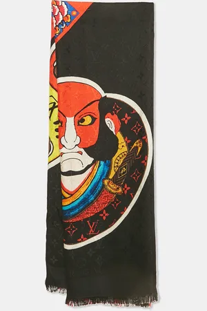 LOUIS VUITTON Kabugi Stickers Printed Silk & Wool Monogram Shawl