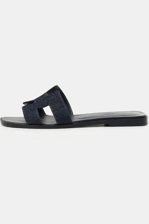 Hermès Denim Oran Flat Slides Size 37.5