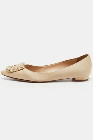 Manolo Blahnik Champange Satin Hangisi Ballet Flats Size 37