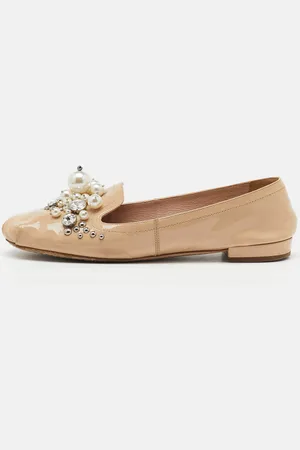 Miu Miu Patent Leather Faux Pearls Ballet Flats Size 36
