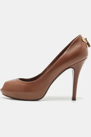 LOUIS VUITTON Dark Leather Oh Really! Platform Peep Toe Pumps Size 39