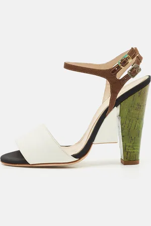Fendi Fabric and Leather Fantasia Ankle Strap Sandals Size 36