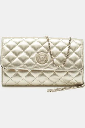 VERSACE Pale Quilted Leather Medusa Chain Clutch