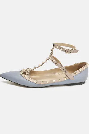 VALENTINO Pale /Beige Leather Rockstud Caged Pointed Toe Ballet Flats Size 41