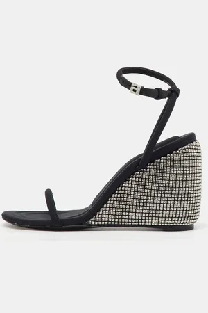 Alexander Wang Dahlia Satin Crystal Ankle Strap Wedge Sandals Size 37