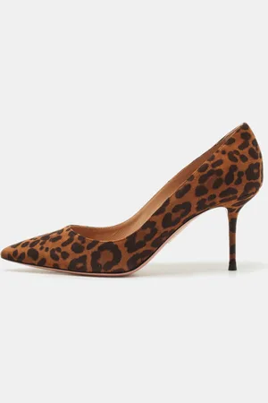 Aquazzura Jaguar Print Suede Purist Pointed Toe Pumps Size 37