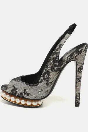 Nicholas Kirkwood Lace and Lurex Fabric Slingback Sandals Size 37