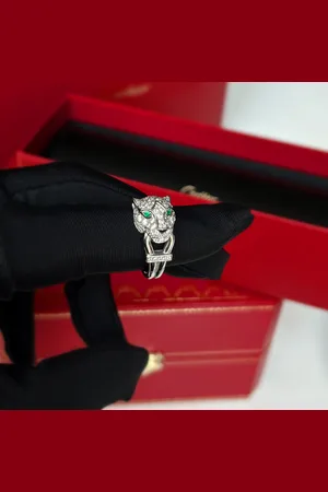 Cartier 18K Gold Emerald Panthere de Ring EU 54
