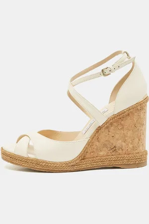 Jimmy Choo Off Leather Alanah Cork Wedge Sandals Size 41