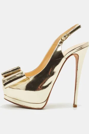 Giuseppe Zanotti Metallic Leather Bow Platform Slingback Pumps Size 37.5