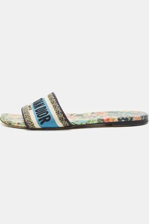 Dior Embroidered Canvas Dway Flat Slide Sandals Size 38.5