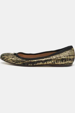 Fendi /Black Textured Suede FF Charm Ballet Flats Size 39