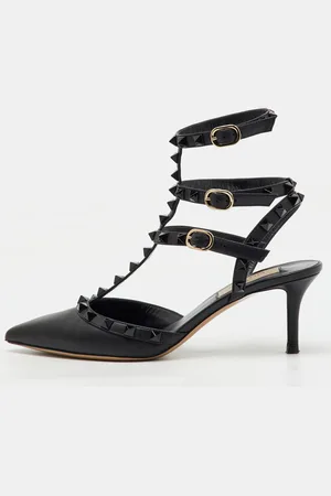 VALENTINO Leather Rockstud Caged Ankle Strap Pumps Size 37