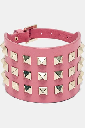 VALENTINO Rockstud Wide Leather Tone Bracelet