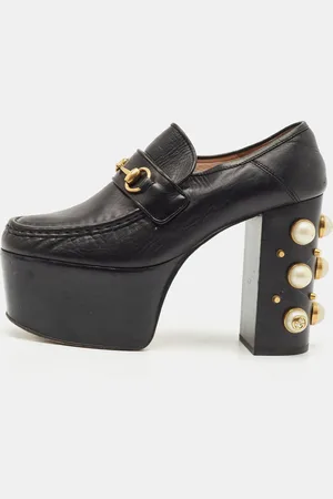 Gucci Leather Pearl Studded Vegas Platform Loafer Pumps Size 39