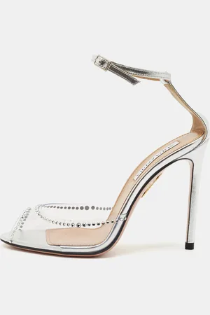 Aquazzura /Silver PVC and Leather Ray Of Light Sandals Size 37