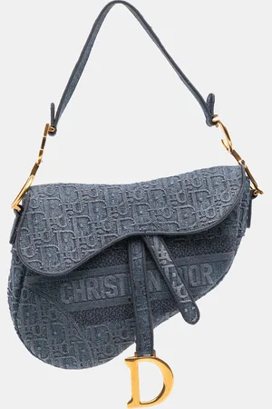 Dior Oblique Embroidered Denim Saddle Bag