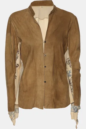 Roberto Cavalli Khaki Embroidered Suede and Silk Jacket XL