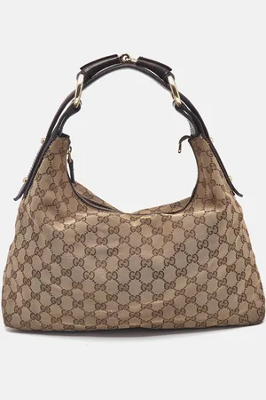 Gucci GG Canvas and Leather Medium Horsebit Shoulder Bag