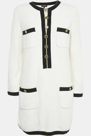 CHANEL Terry Cotton Knit Embellished Button Short Dress M