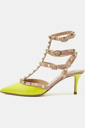 VALENTINO /Beige Patent Leather Rockstud Caged Ankle Strap Pumps Size 37