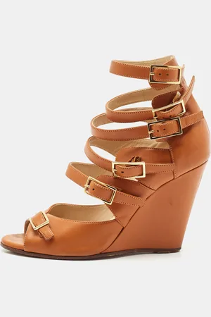 Chloé Leather Strappy Buckle Wedge Sandals Size 36.5