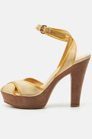 Gucci Suede and Patent Leather Trim Criss Cross Platform Ankle Strap Sandals 39.5