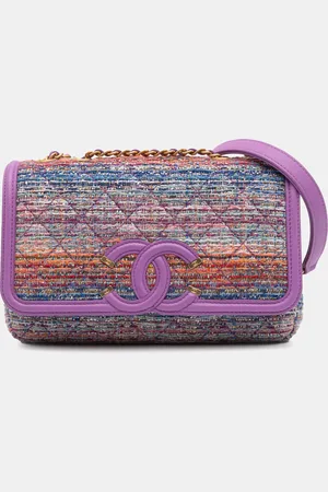 CHANEL Purple Medium Tweed CC Filigree Flap