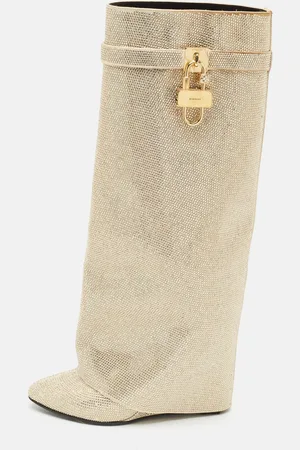 Givenchy Satin Crystal Embellished Shark Lock Knee Length High Boots Size 39